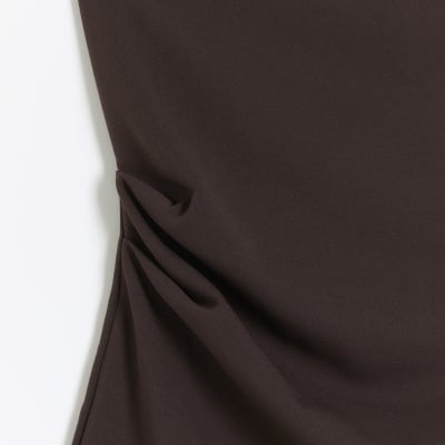 Brown bandeau asymmetric top