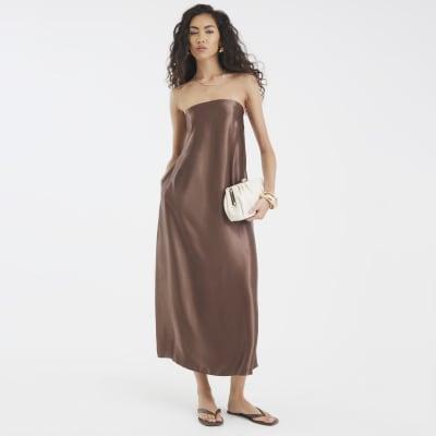 Brown Bandeau Maxi Dress