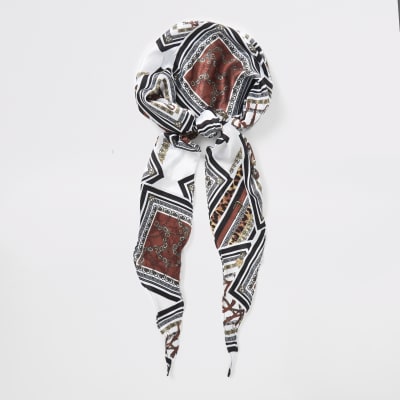 Brown baroque print head scarf