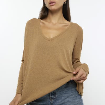 Brown batwing long sleeve top River Island