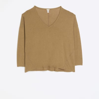 Brown batwing long sleeve top River Island