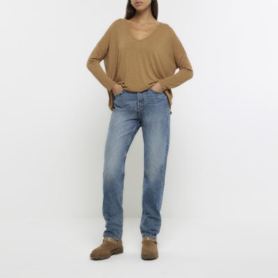 Brown batwing long sleeve top River Island