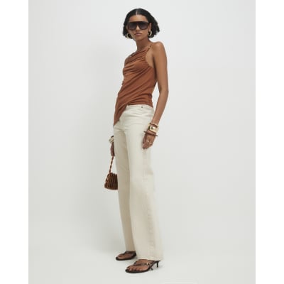 Brown Beaded Strap Cami Top