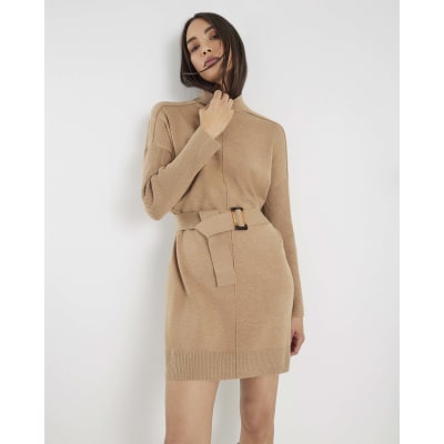 Brown Belted Jumper Dress