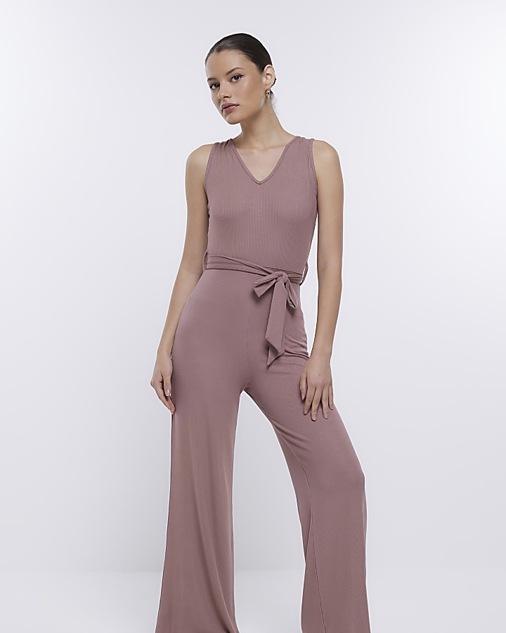 Brown belted jumpsuit