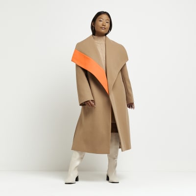 Brown belted longline coat | River Island