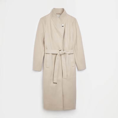 Brown belted longline coat | River Island