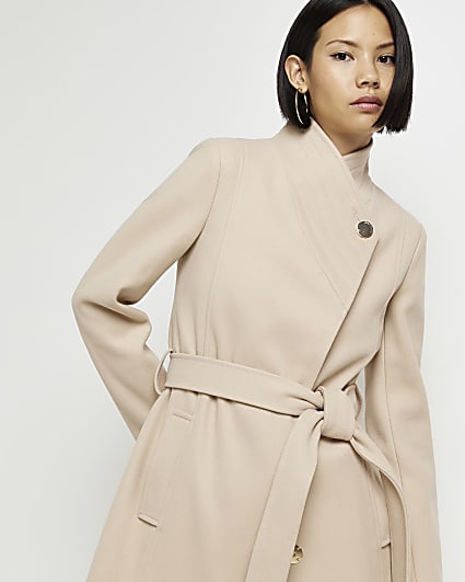 Brown belted longline coat