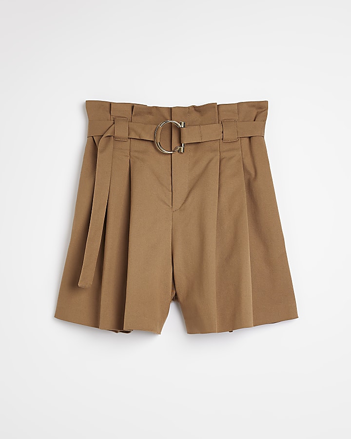 Brown belted paper bag shorts