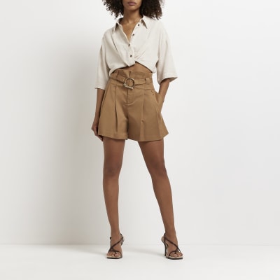 Brown belted paper bag shorts | River Island