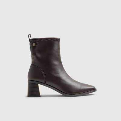 Shoe Land Women's Ellaire Ankle Bootie - Chunky Low Heel, Almond Toe, Zipper Closure, Vegan Suede (Taupe, Black, Tan) - View #12