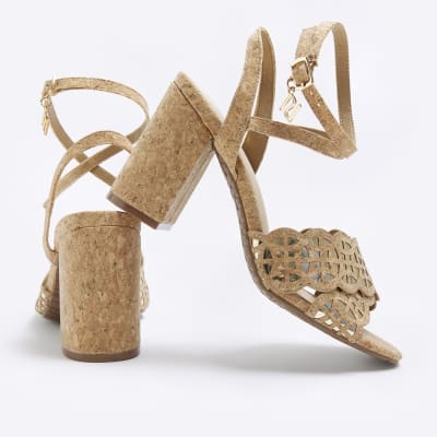 Brown block heeled sandals