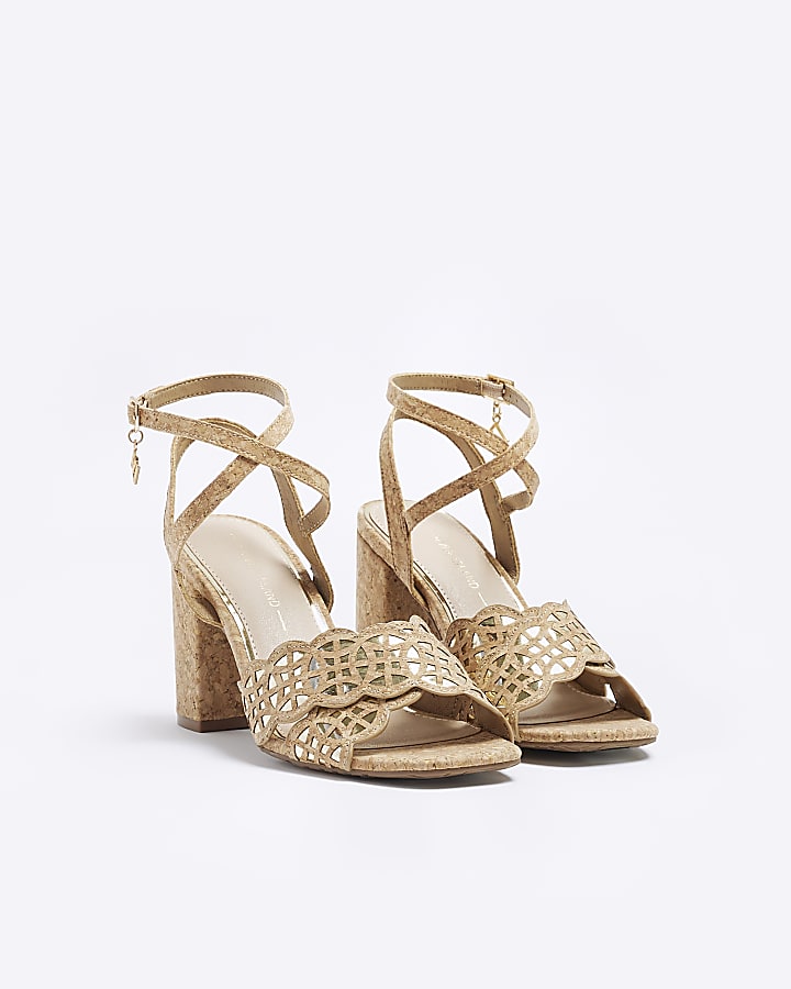 Brown block heeled sandals