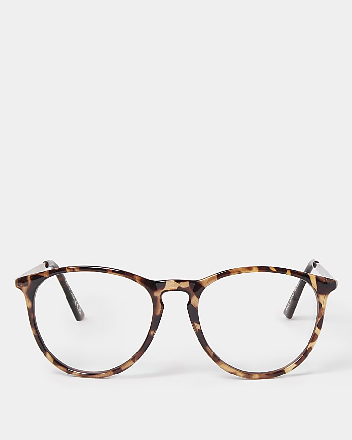 Brown blue light lens preppy frame sunglasses