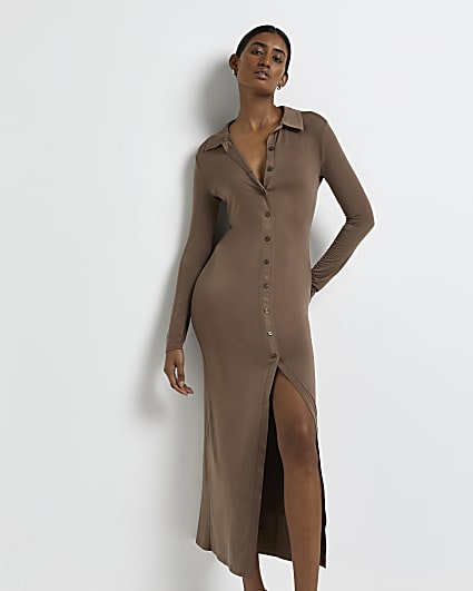 Brown bodycon maxi dress