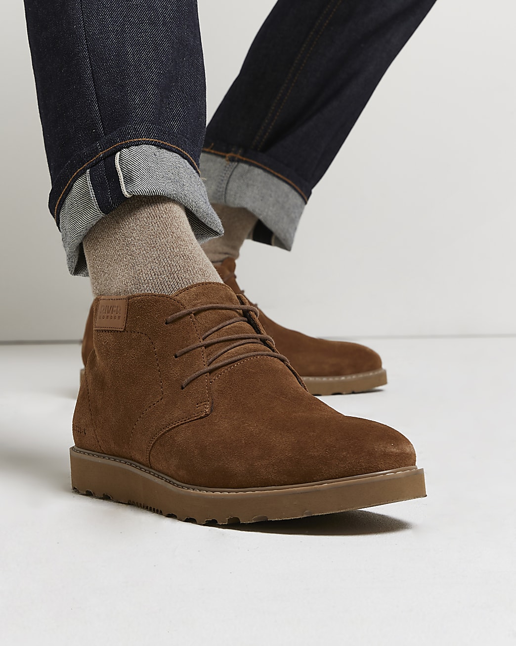 Brown borg lined suede desert boots