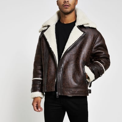 Brown borg oversized biker jacket | River Island