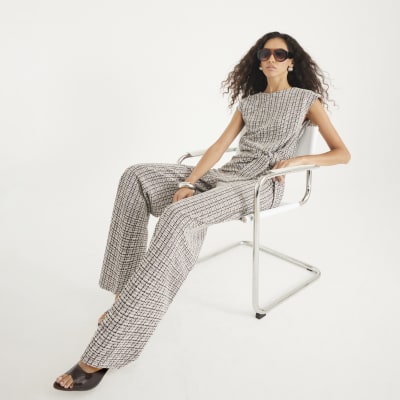 Brown Boucle Pull On Wide Leg Trousers