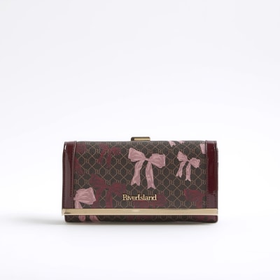 Brown Bow Monogram Print Clip Top Purse
