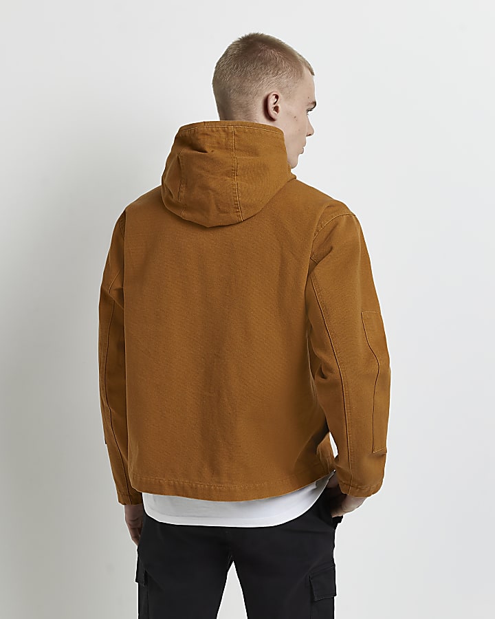 Brown boxy fit hooded jacket