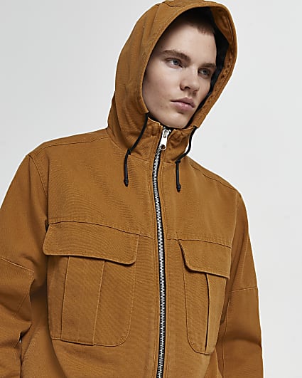 Brown boxy fit hooded jacket