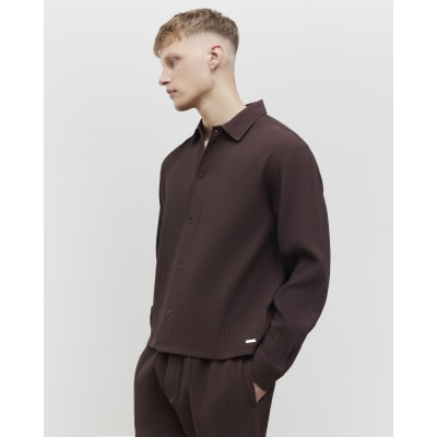 Brown Boxy Fit Plisse Shirt