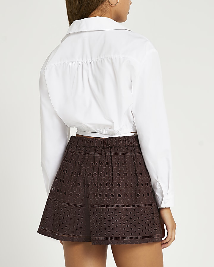 Brown broderie shorts
