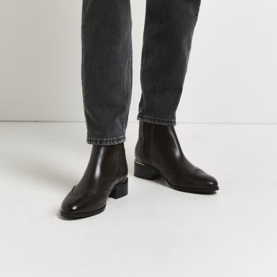 Brown brogue Chelsea boots River Island