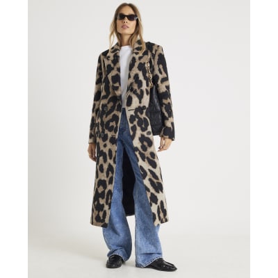 Brown Brushed Leopard Print Coat