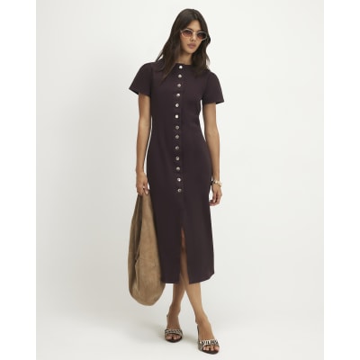 Button Up Cap Sleeve Denim Midi Dress