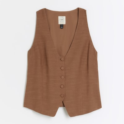 Brown button up waistcoat River Island