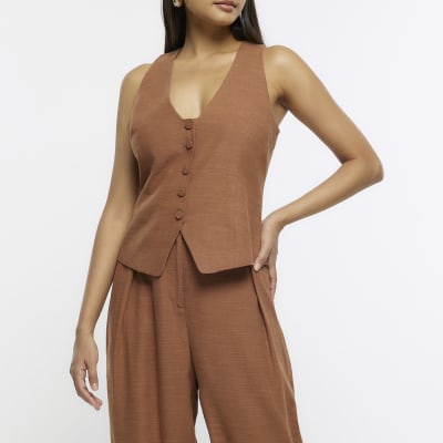 Brown button up waistcoat River Island