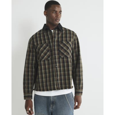 Brown Canvas Collar Check Overshirt
