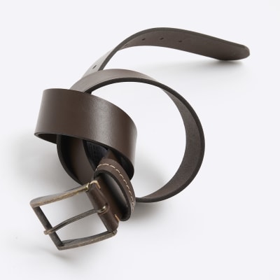 Brown Casual Leather Belt | River Island display picture 1