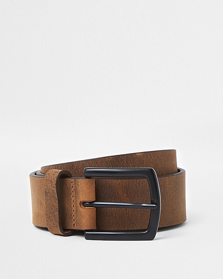 Brown casual leather square tip belt