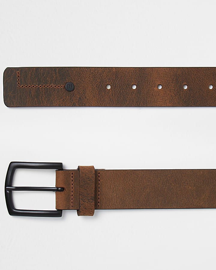 Brown casual leather square tip belt