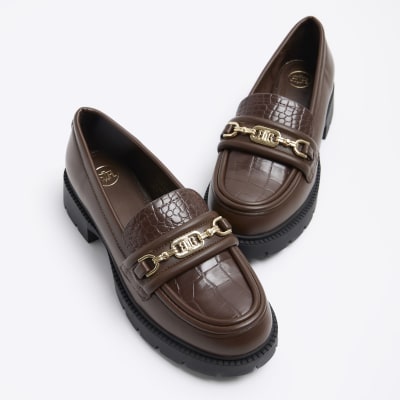 Brown chain detail chunky loafers River Island