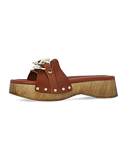 360 degree animation of product Brown chain detail leather clogs frame-2