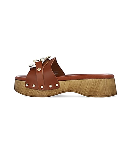 360 degree animation of product Brown chain detail leather clogs frame-4