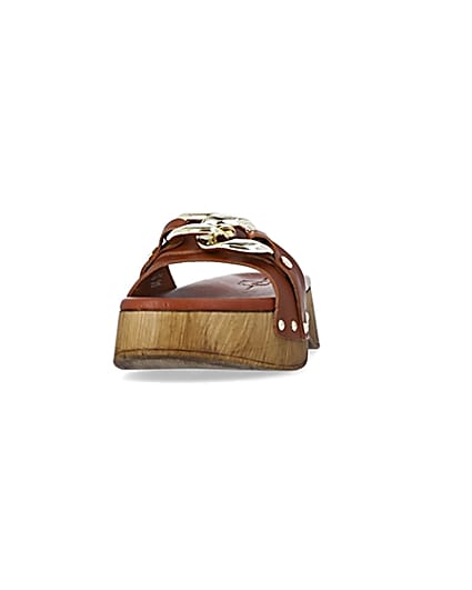 360 degree animation of product Brown chain detail leather clogs frame-22