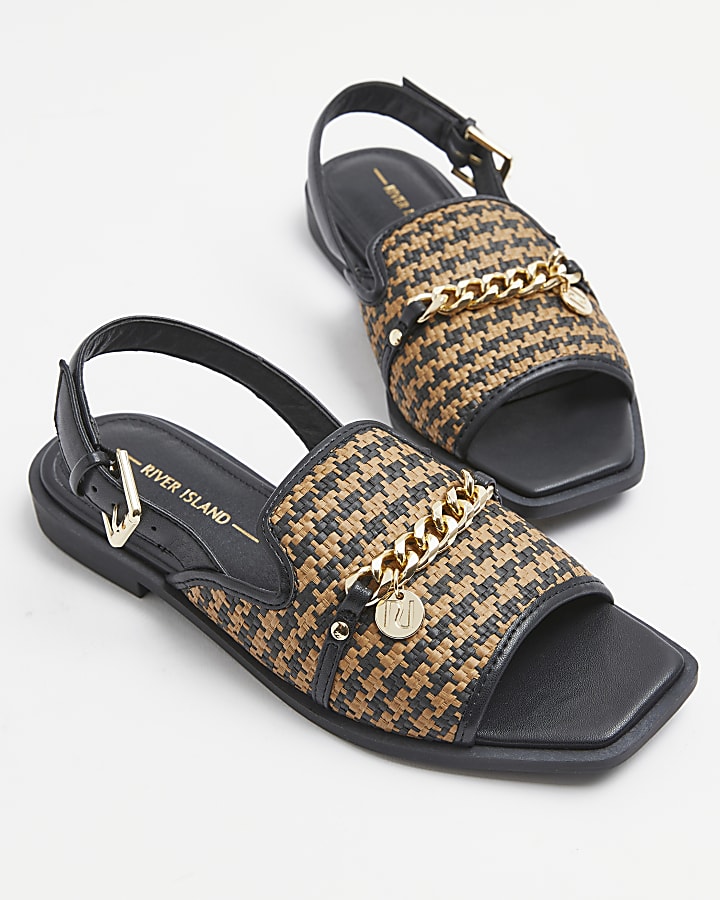 Brown chain detail sling back sandals