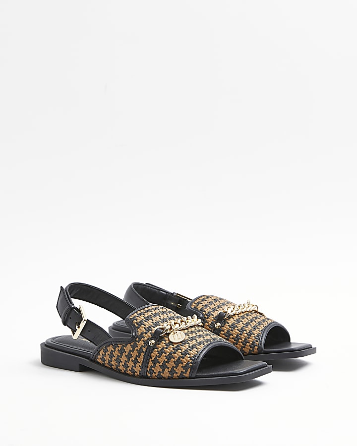 Brown chain detail sling back sandals