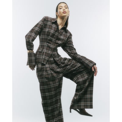 Brown Check Fitted Tailored Shirt