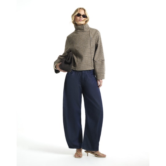 River Island Brown Check Funnel Neck Cocoon Sleeve Jacket