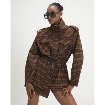 Check Funnel Neck Parka Jacket