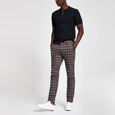 mens checked trousers skinny