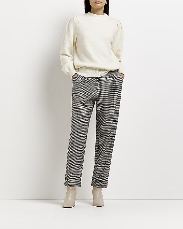 Brown check straight leg trousers
