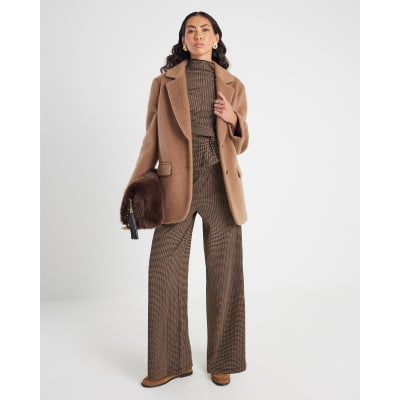 Brown Check Wide Leg Trousers