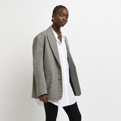 checked brown blazer