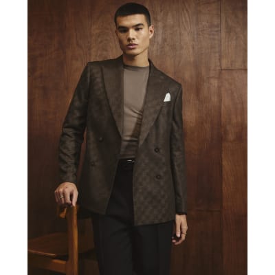 Brown Checkerboard Blazer Jacket